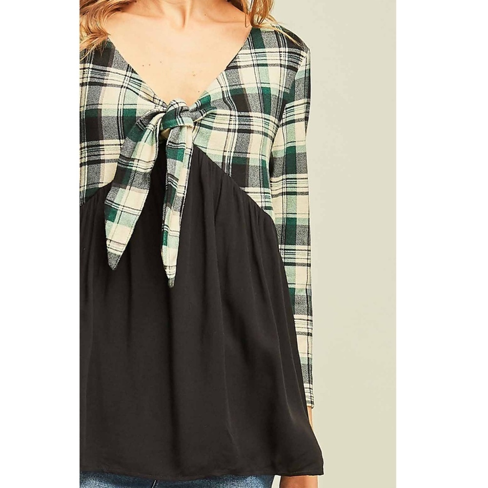 ✿❀ SALE! Green Plaid Print Top Blouse ❀✿ - Picture 6 of 7